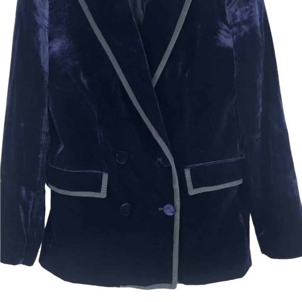 J. Crew Double Breasted Drapey Velvet Blazer Jacket Navy Twilight size 4